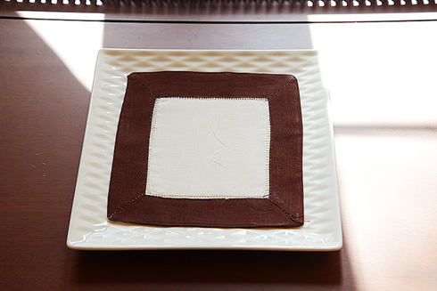 MultiColor Hemstich cocktail napkin 6". Almond Milk & Chocolate - Click Image to Close